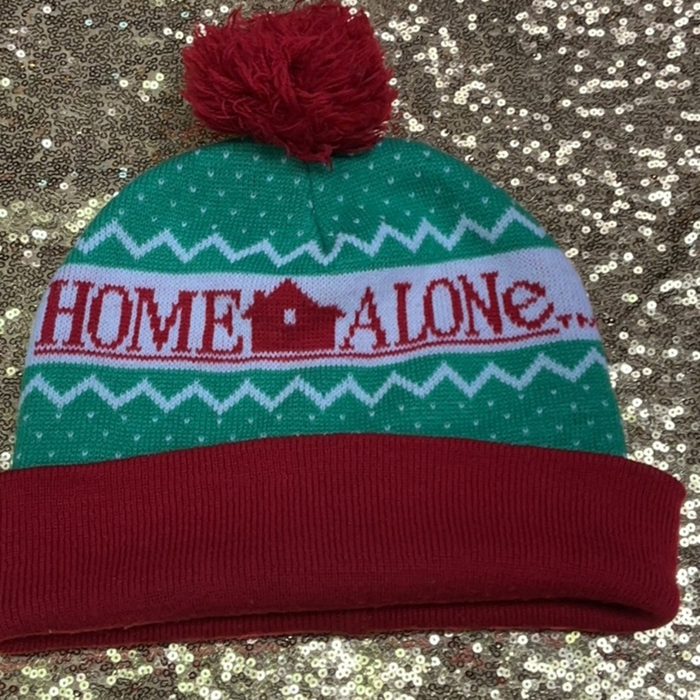 Festive Green and Red Knit Beanie with Pom-Pom